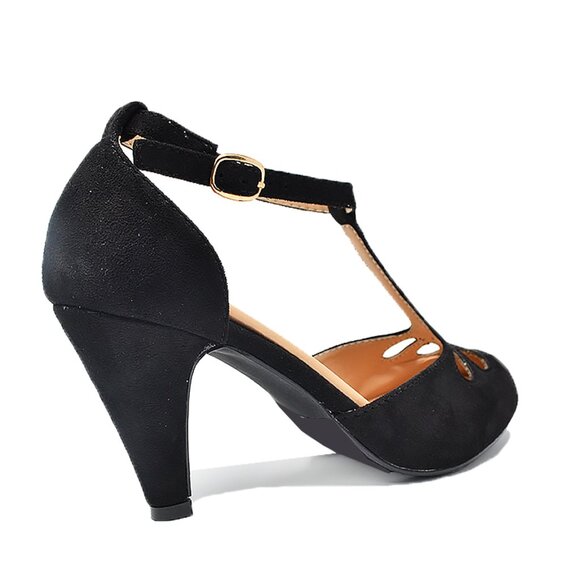 Chase & Chloe New Kimmy-36 Women's Teardrop Cut Out T-Strap Mid Heel Dress Pumps - Picture 3 of 4